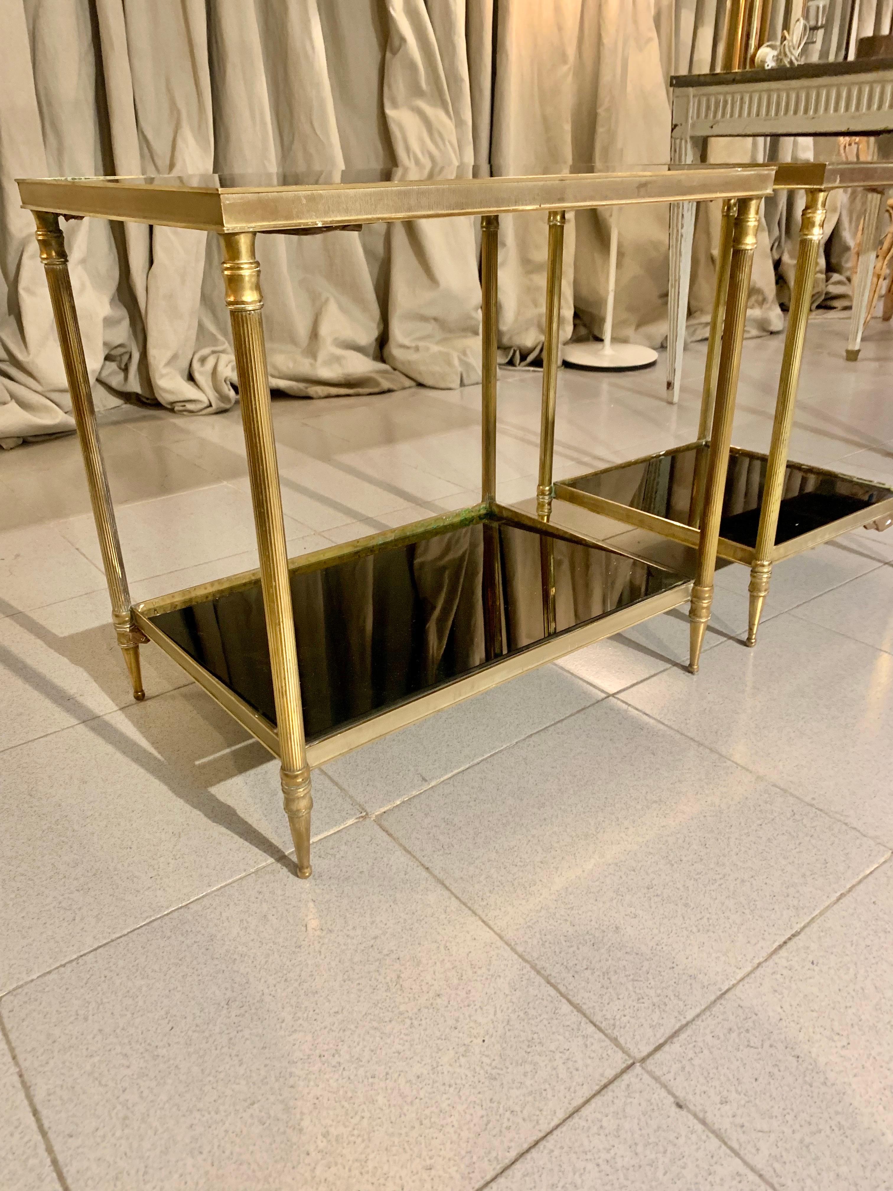 Pair Vintage Jansen Style Brass Side Tables For Sale 3