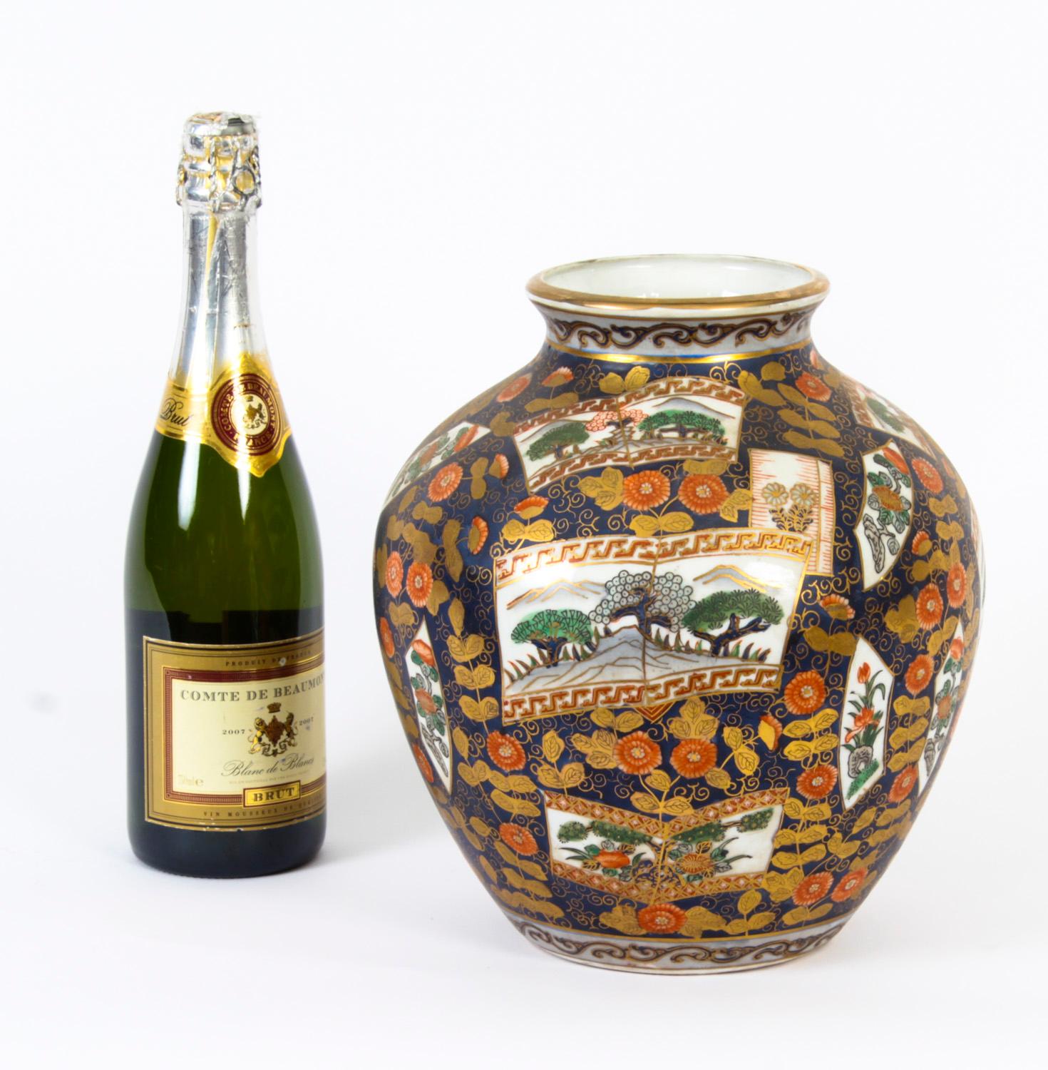 Pair Vintage Japanese Imari Hand Painted Porcelain Vases, Mid-20th Century For Sale 10