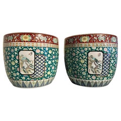 Pair Vintage Japanese Imari Porcelain Hibachi Planters, late 20th Century, Japan