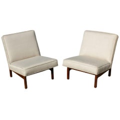 Pair of Used Jens Risom Walnut Lounge Slipper Chairs