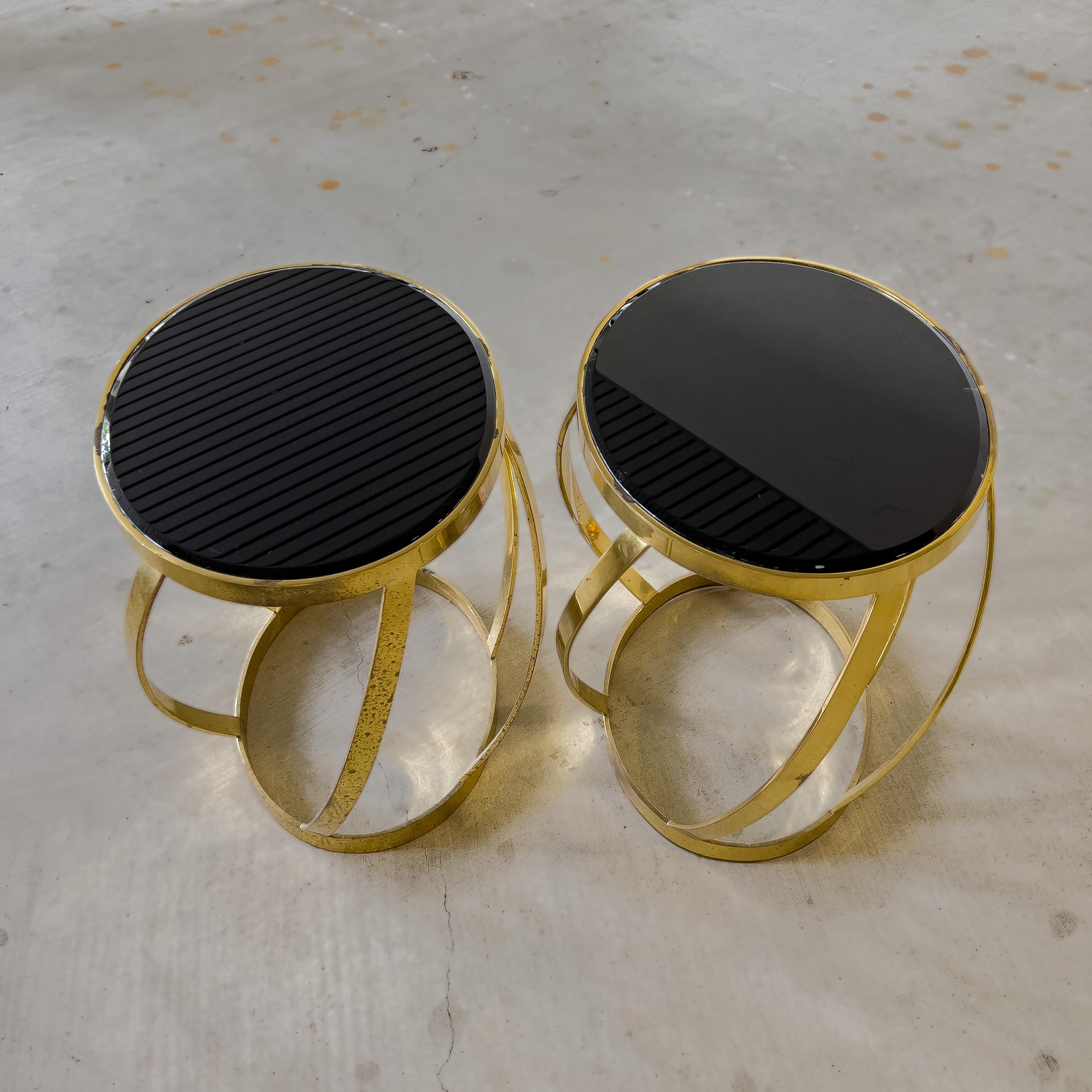 Mid-Century Modern Pair of Vintage Karl Springer Onyx and Brass Side Tables For Sale