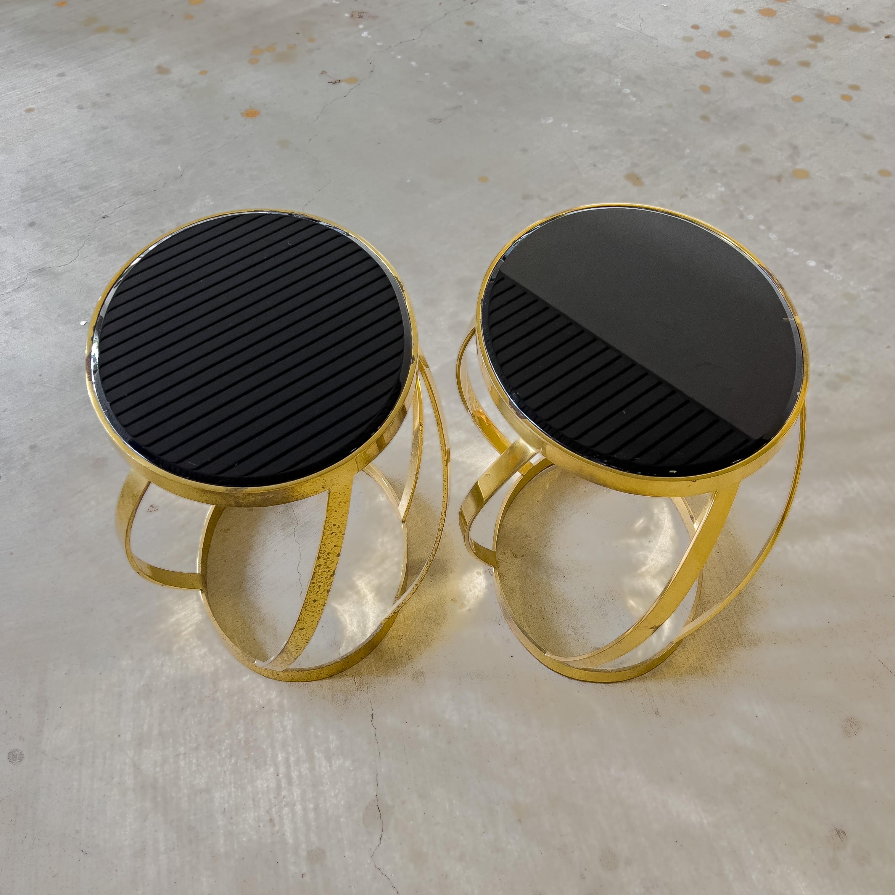 American Pair of Vintage Karl Springer Onyx and Brass Side Tables For Sale