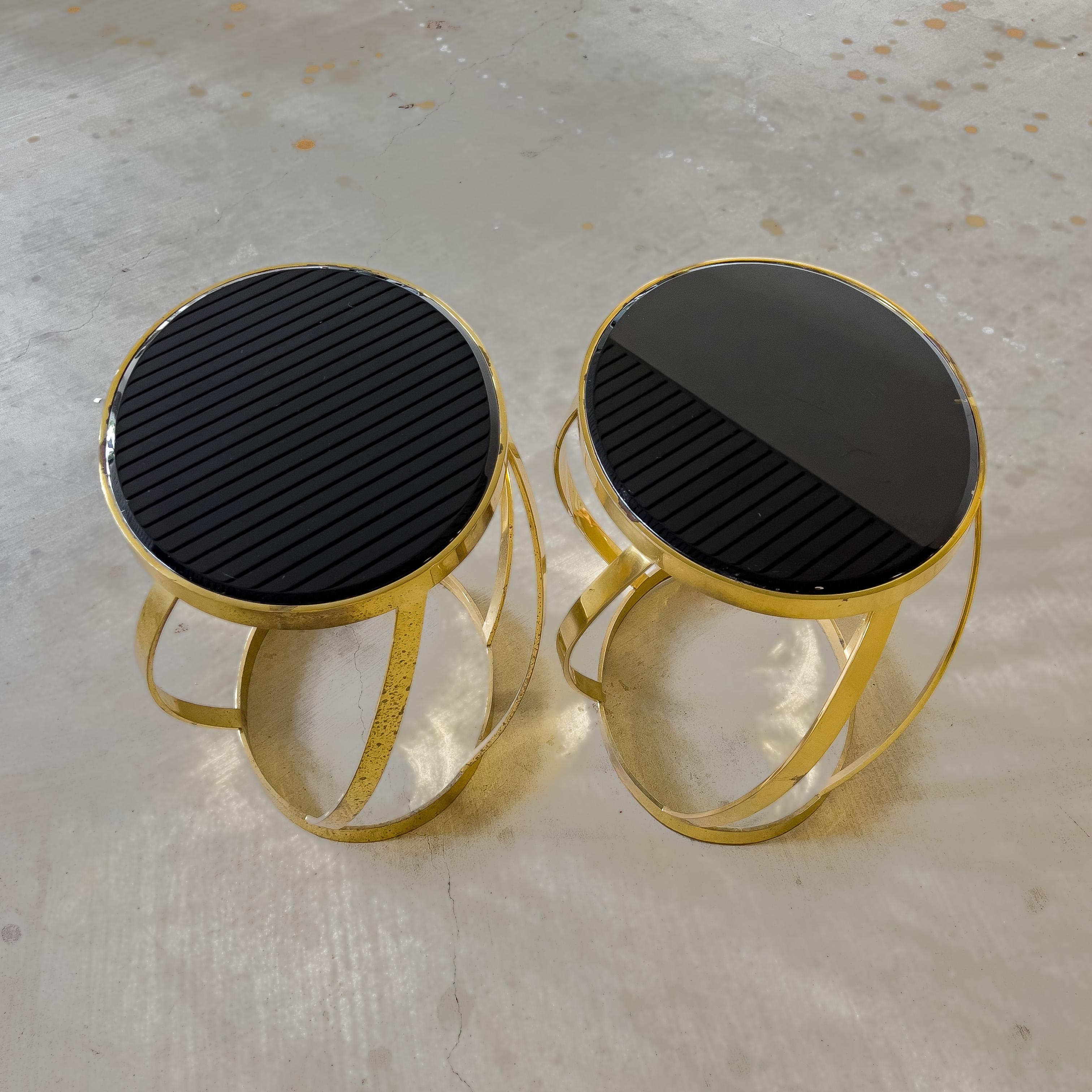 Pair of Vintage Karl Springer Onyx and Brass Side Tables In Good Condition For Sale In Houston, TX
