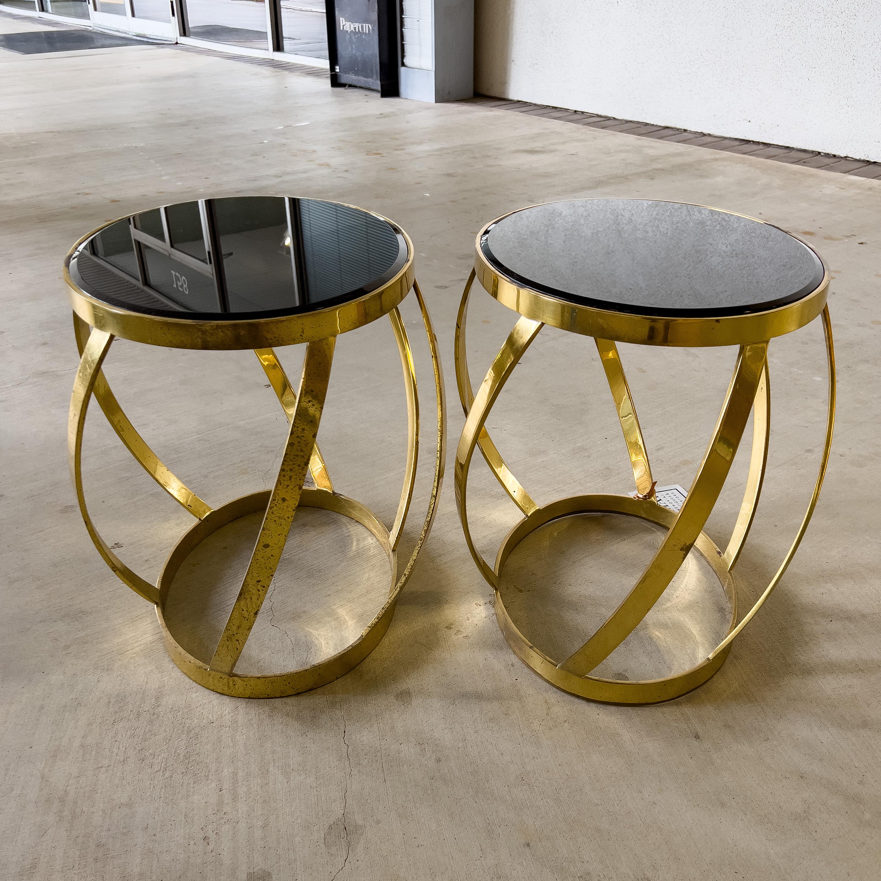 Late 20th Century Pair of Vintage Karl Springer Onyx and Brass Side Tables For Sale
