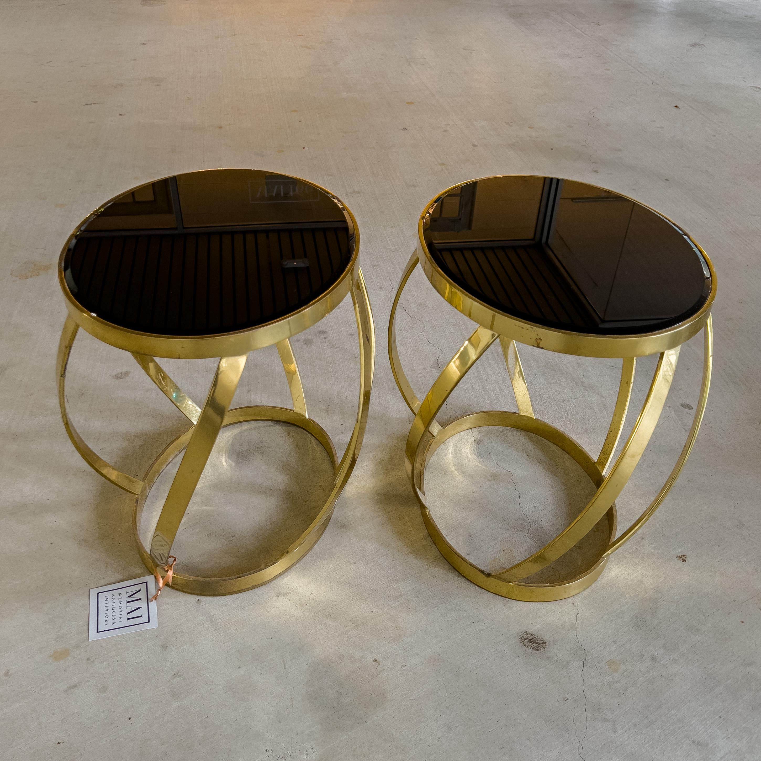 Pair of Vintage Karl Springer Onyx and Brass Side Tables For Sale 1