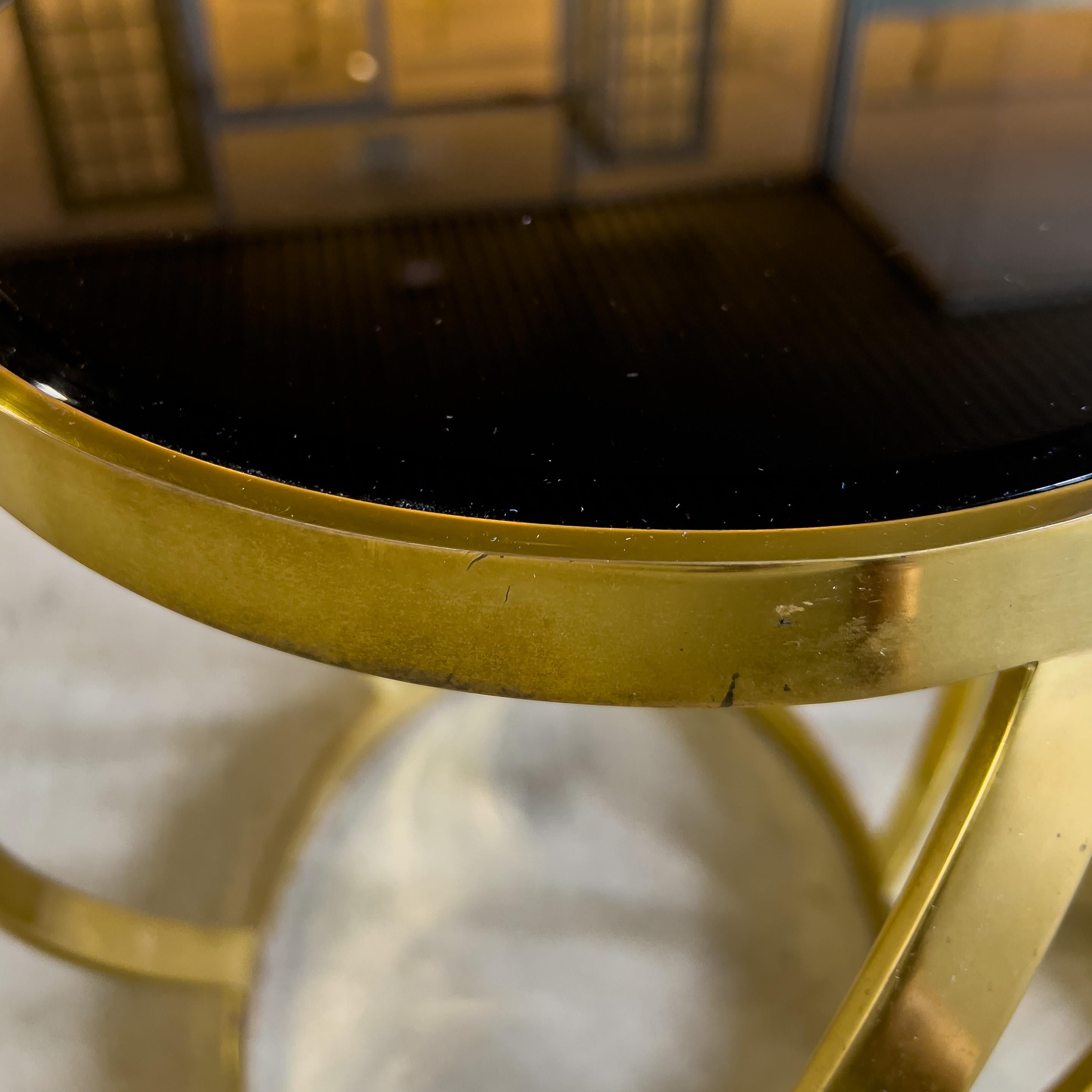 Pair of Vintage Karl Springer Onyx and Brass Side Tables For Sale 2