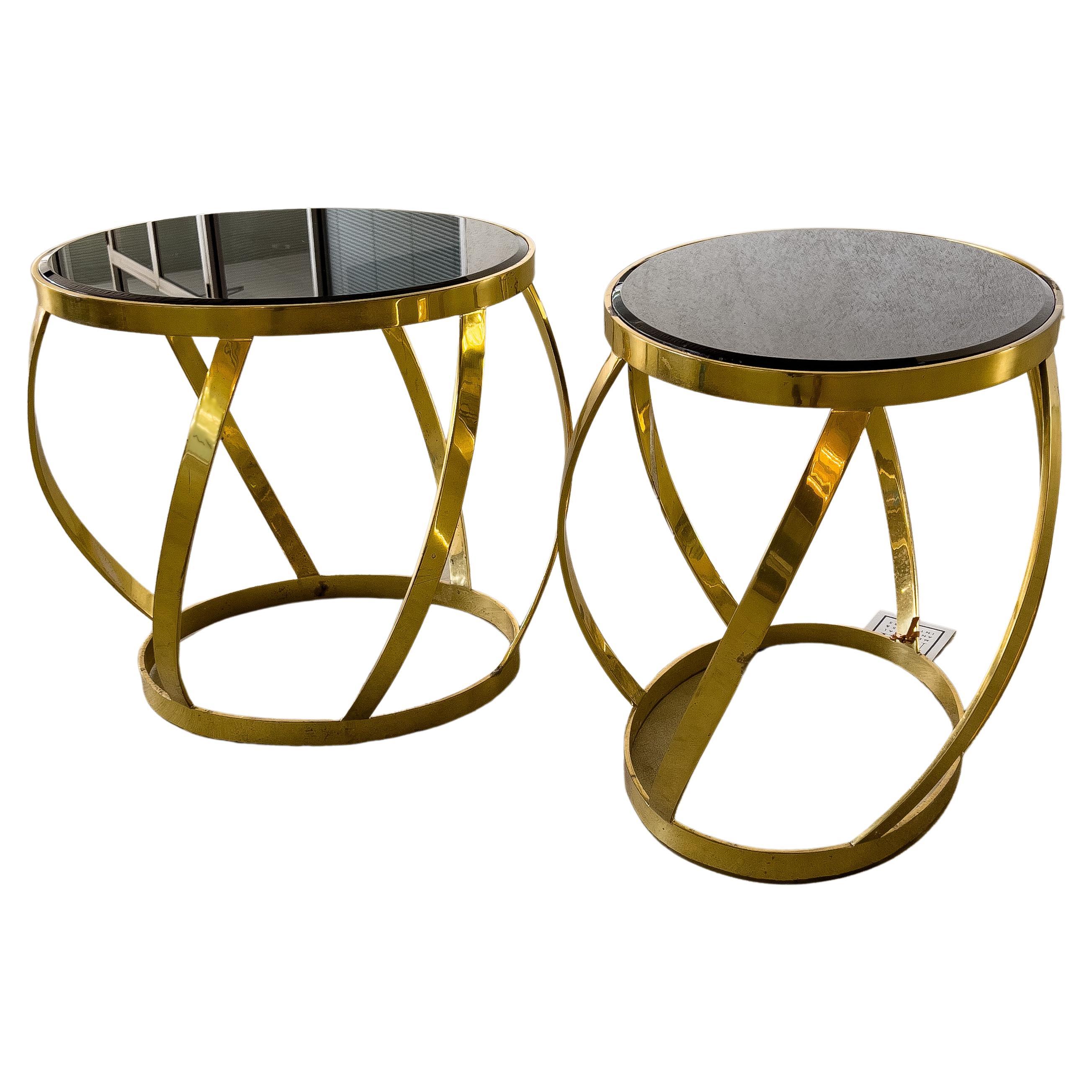 Pair of Vintage Karl Springer Onyx and Brass Side Tables For Sale