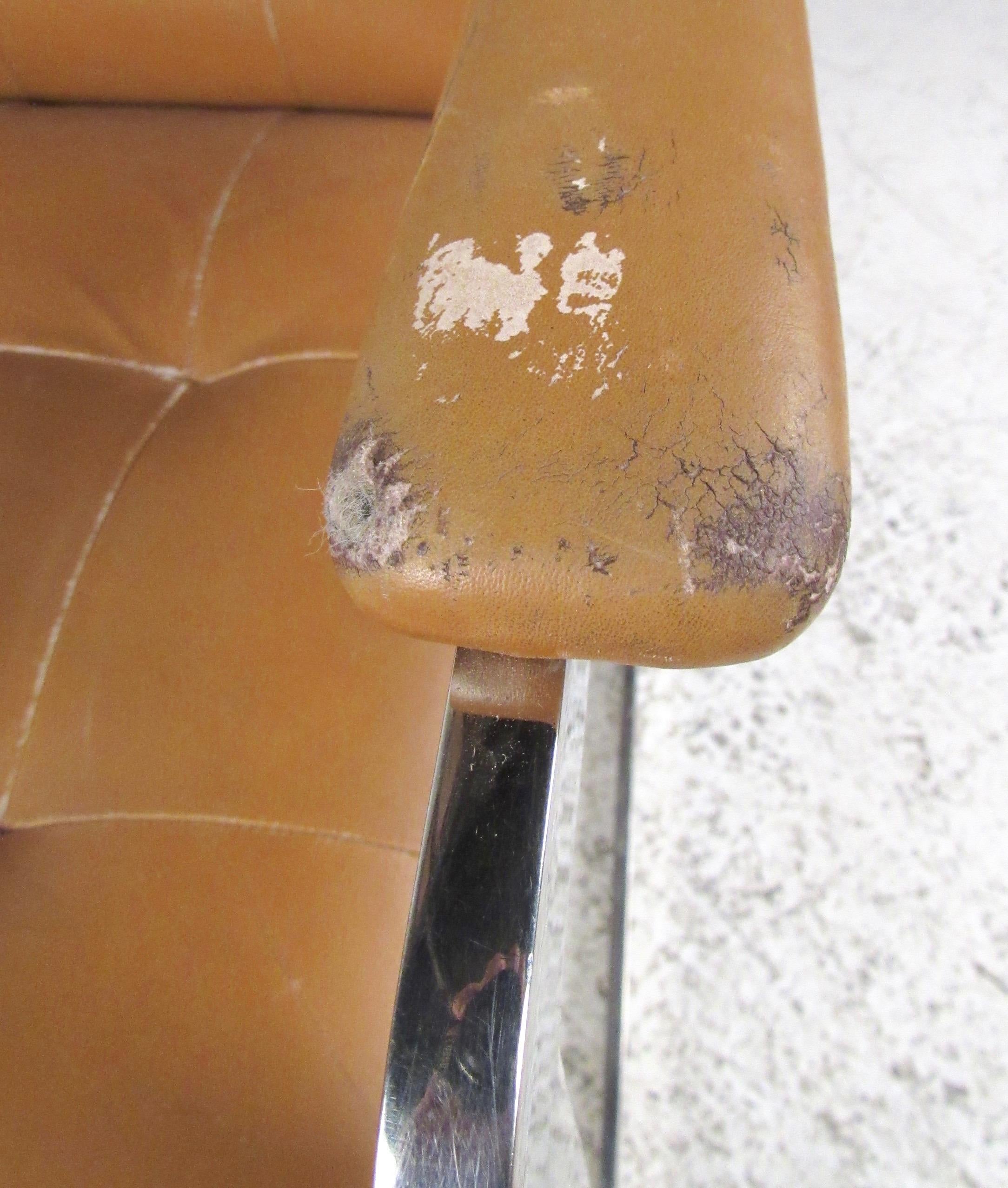 Pair Vintage Leather and Chrome Chairs For Sale 3