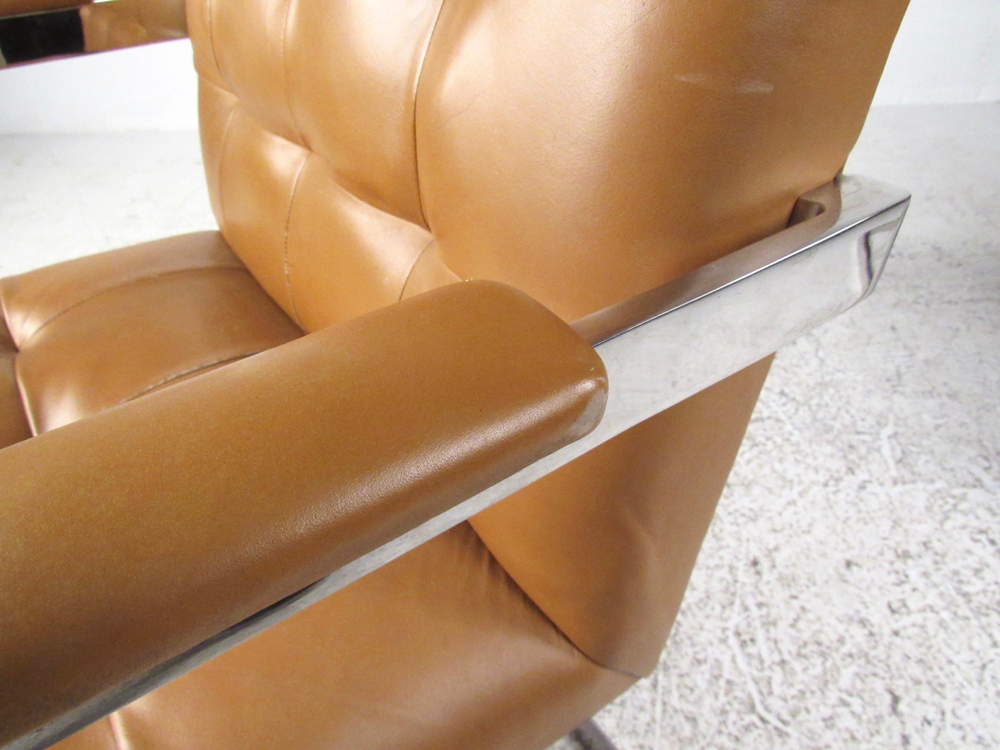 American Pair Vintage Leather and Chrome Chairs For Sale