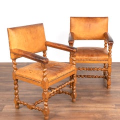 Pair, Vintage Leather Arm Chairs from Denmark