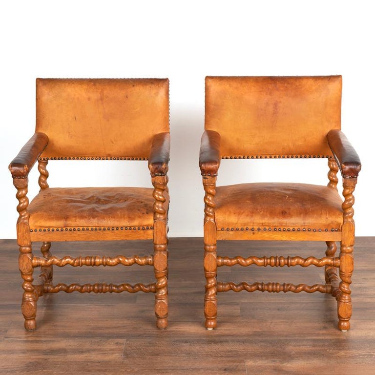 Pair, Vintage Leather Arm Chairs from Denmark For Sale at 1stDibs