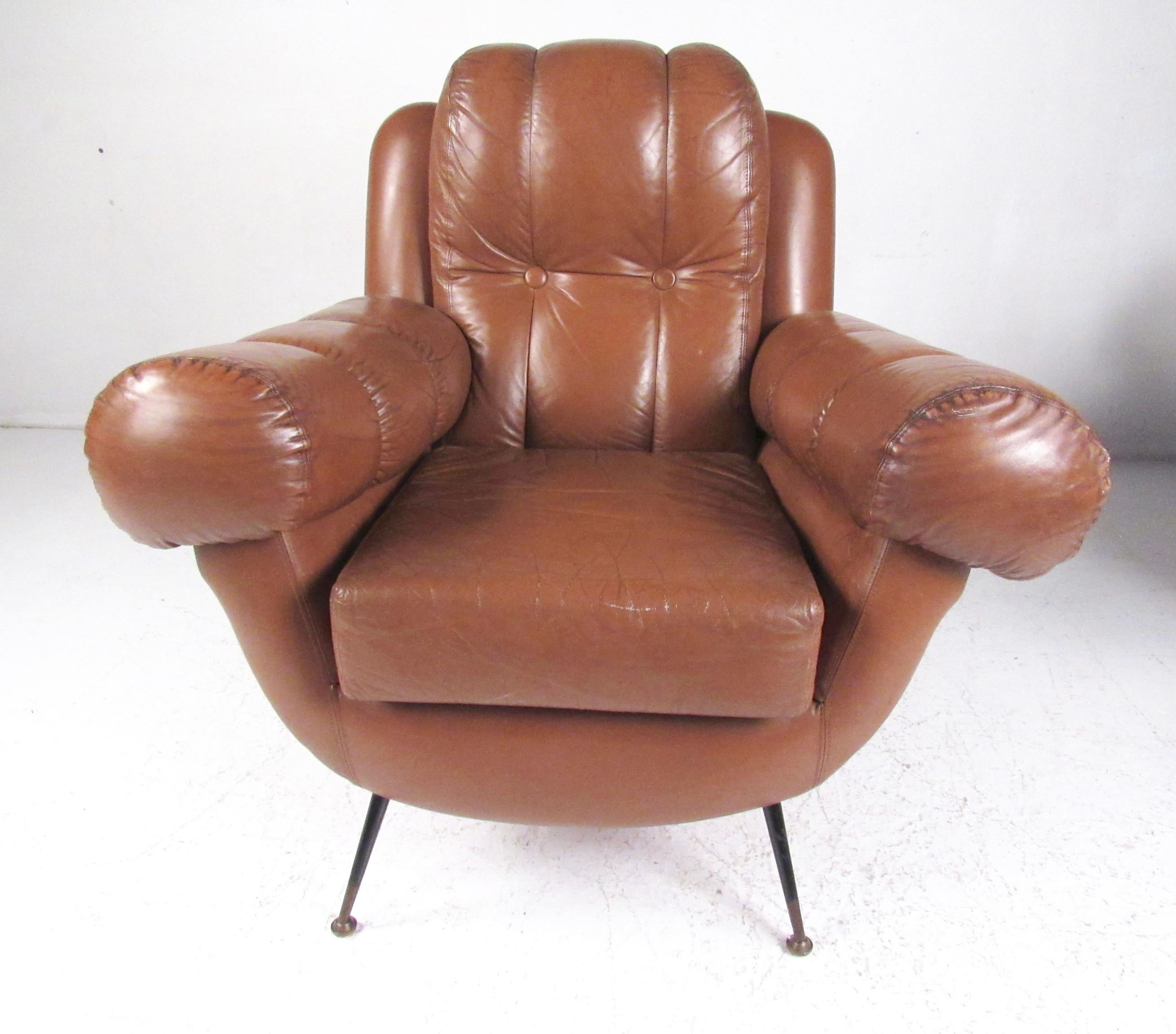 Italian Pair Vintage Leather Club Chairs after Gigi Radice For Sale