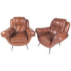 Pair Vintage Leather Club Chairs after Gigi Radice