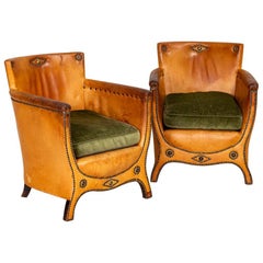 Pair of Vintage Leather Club Chairs by Otto Schulz