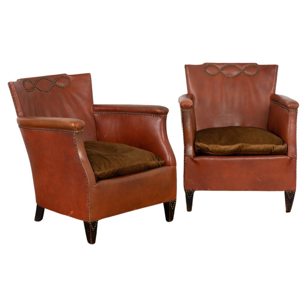 Pair, Vintage Leather Club Chairs by Otto Schulz, Sweden circa 1920-40