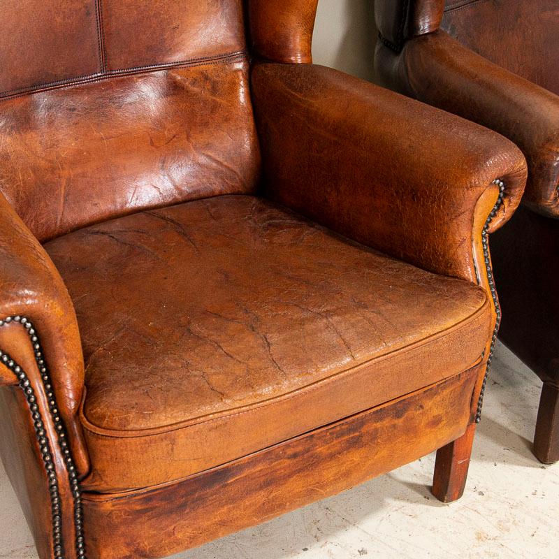 Pair of Vintage Leather Club Chairs In Good Condition In Round Top, TX