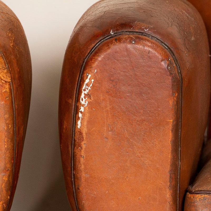 20th Century Pair, Vintage Leather Club Chairs from France