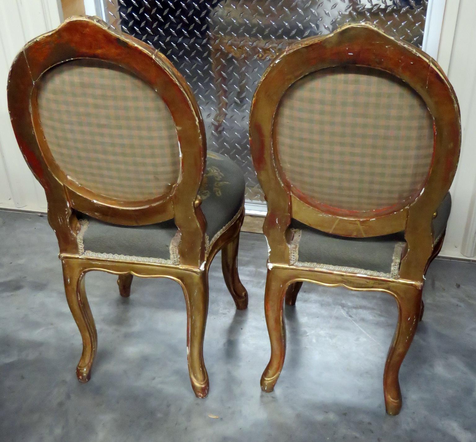 Pair of Vintage Gilded Louis XV Style Needlepoint Side Chairs 3
