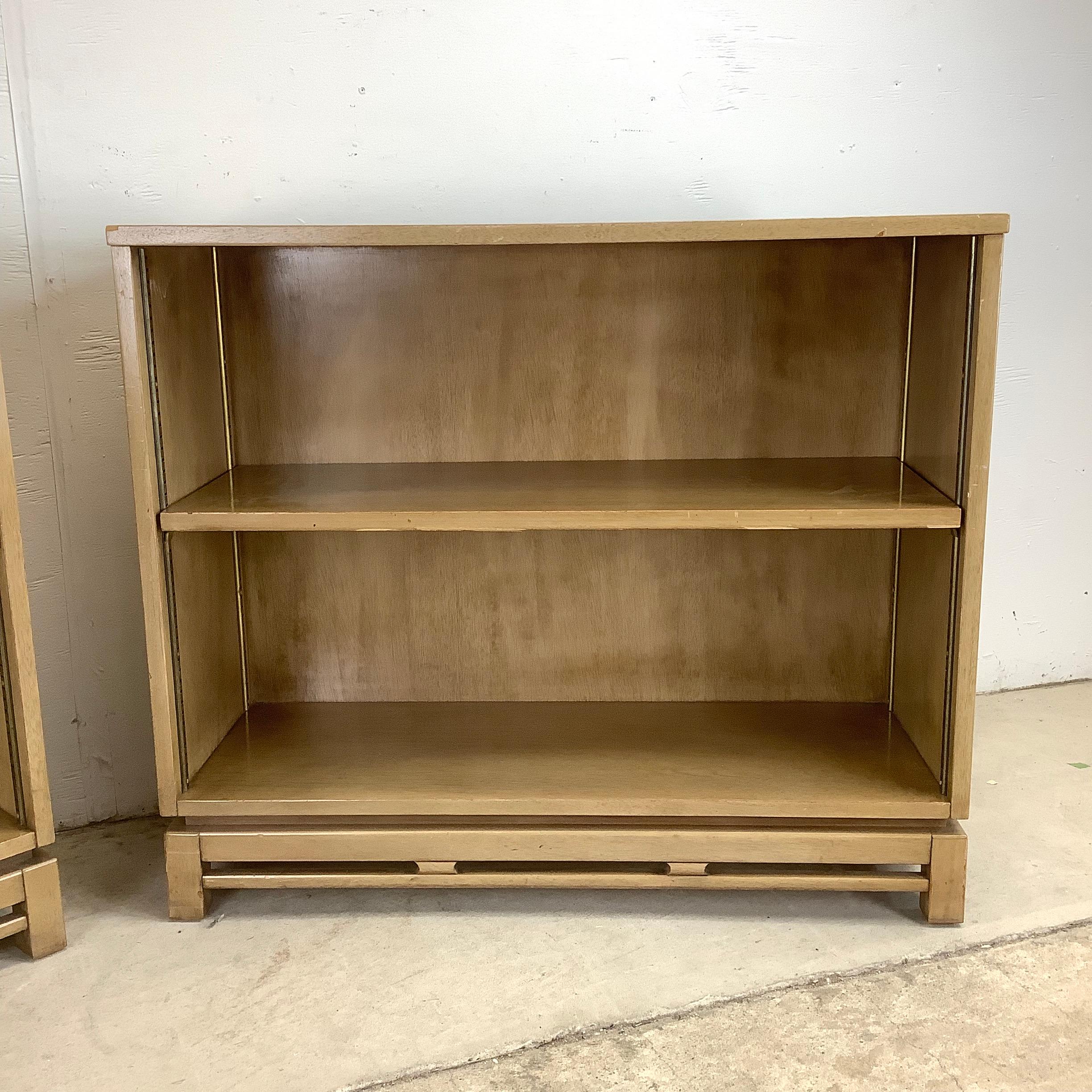 Mid-Century Modern Pair Vintage Low Bookcases, 