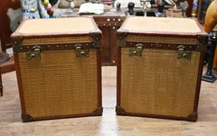 Pair Vintage Luggage Trunks Reed Steamer Case Table