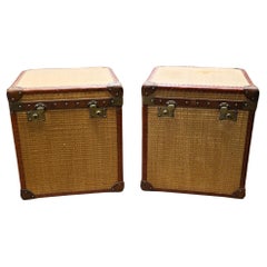 Pair Vintage Luggage Trunks Reed Steamer Case Table