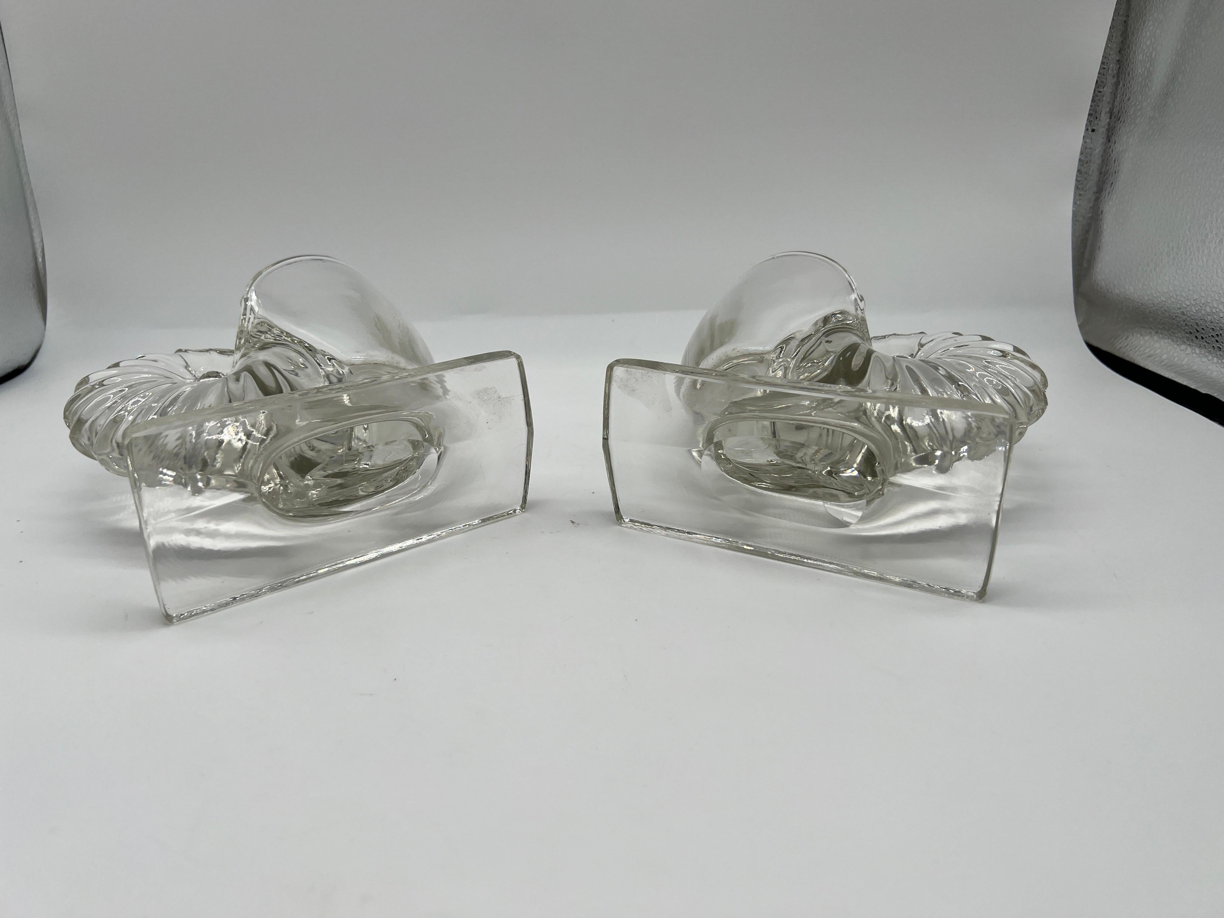 American Pair, Vintage Martinsville Glass Nautilus Seashell Form Vases or Bookends  For Sale