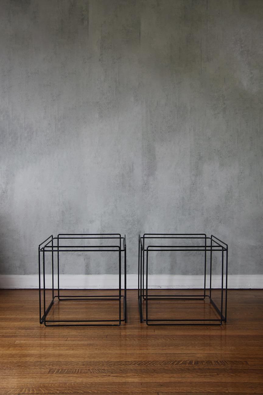 Mid-Century Modern Pair Vintage Max Sauze Architectural Metal Side Table For Sale