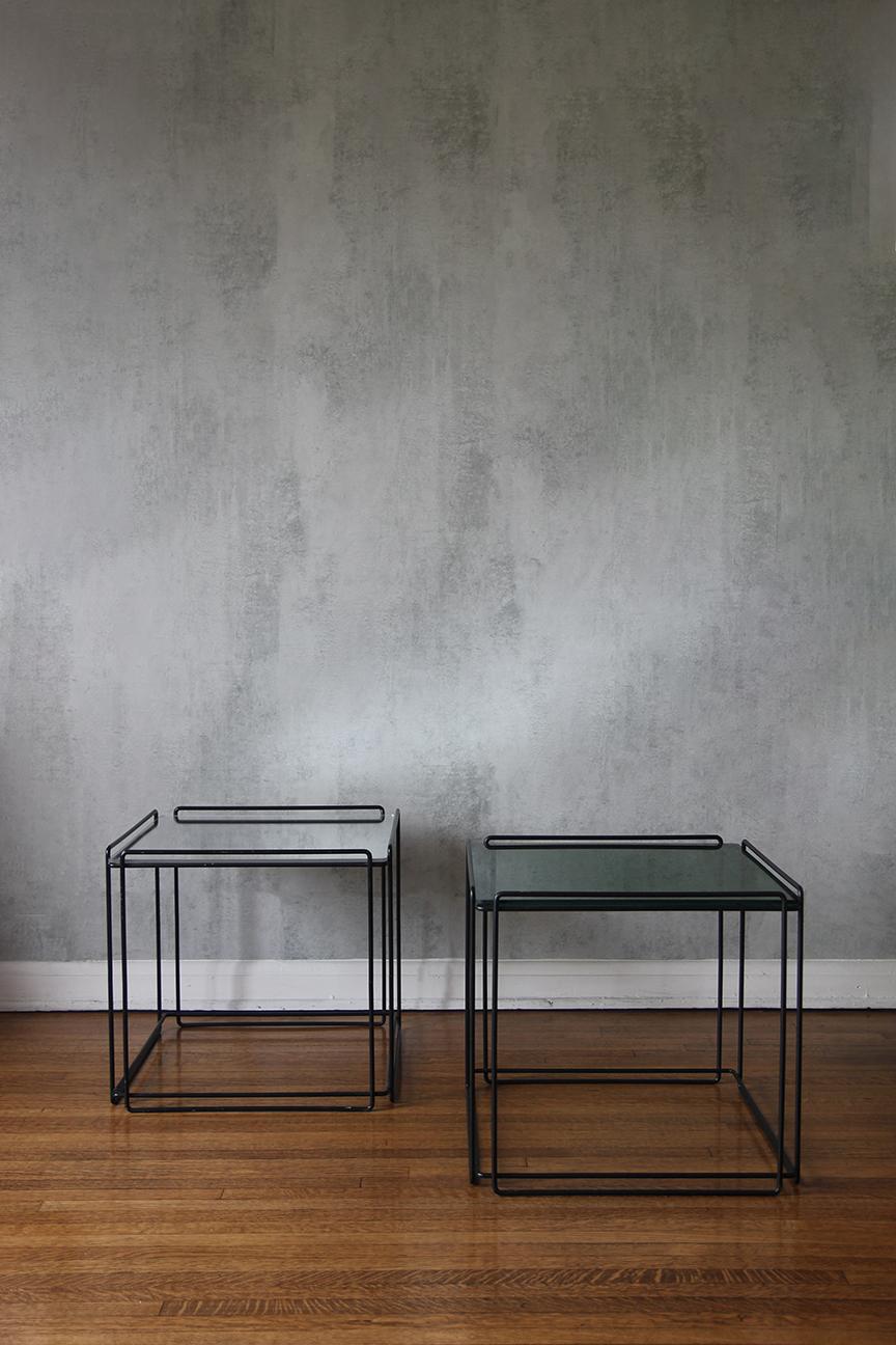 French Pair Vintage Max Sauze Architectural Metal Side Table For Sale