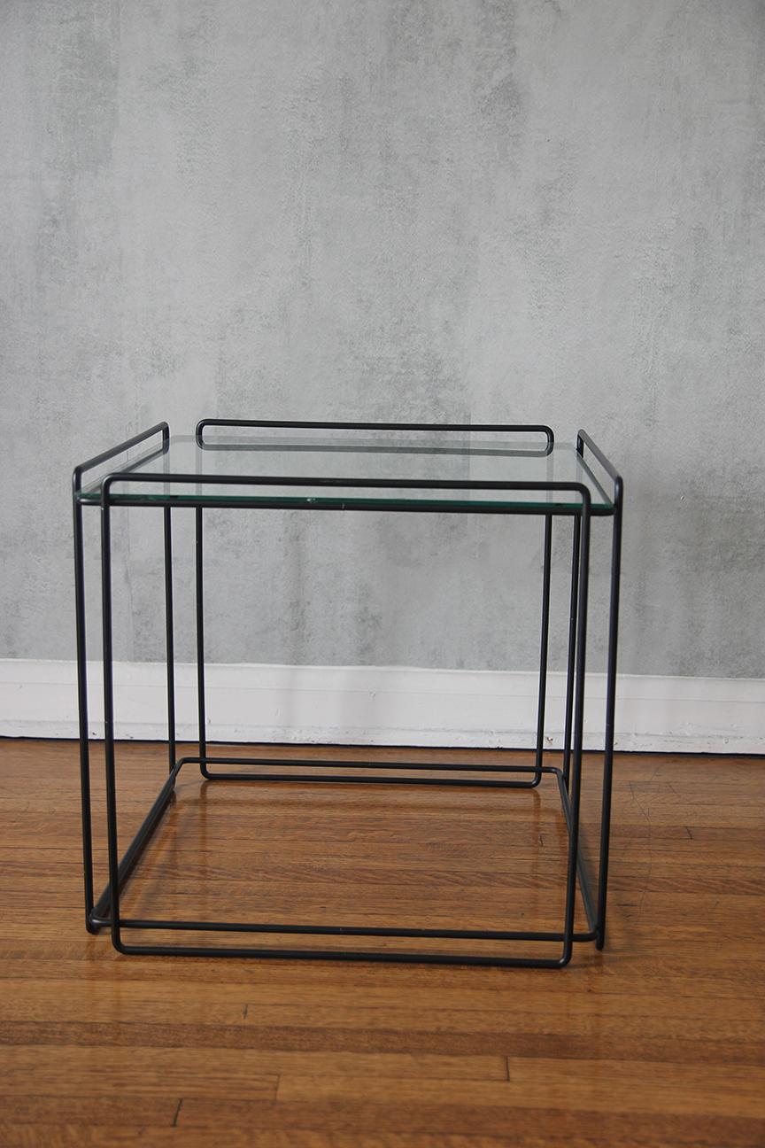 Pair Vintage Max Sauze Architectural Metal Side Table In Good Condition For Sale In Los Angeles, CA
