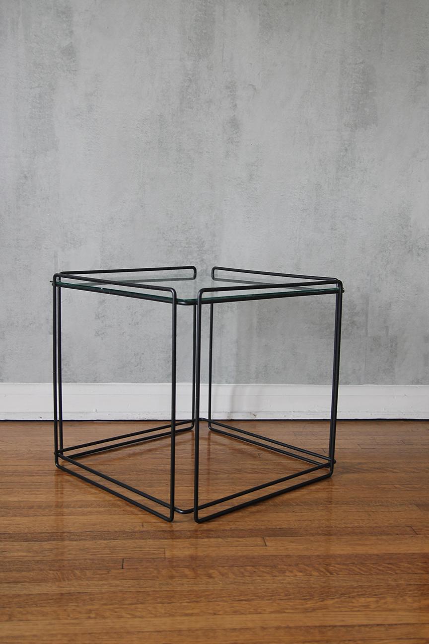 20th Century Pair Vintage Max Sauze Architectural Metal Side Table For Sale
