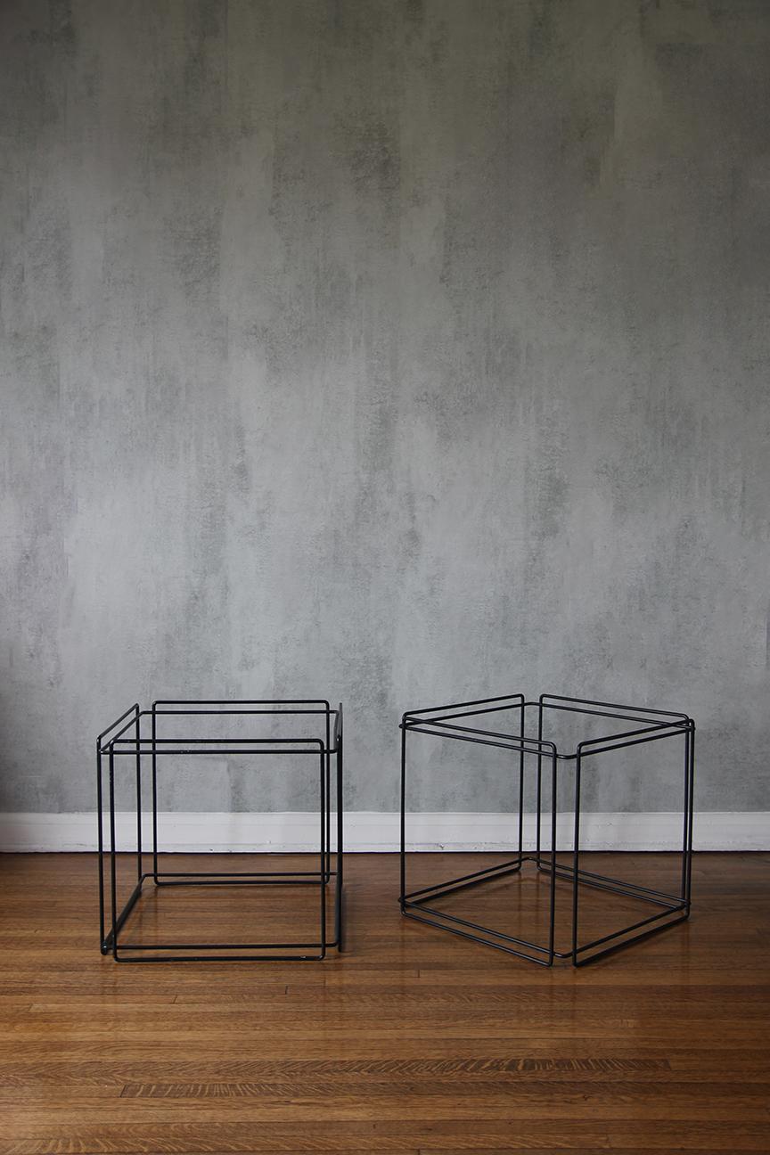 Pair Vintage Max Sauze Architectural Metal Side Table For Sale 1