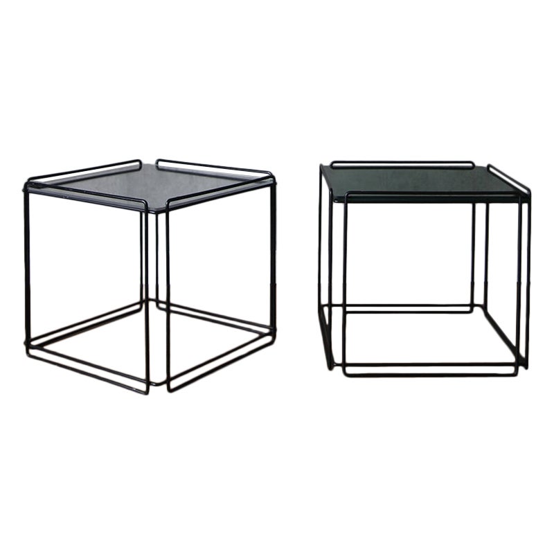 Pair Vintage Max Sauze Architectural Metal Side Table For Sale