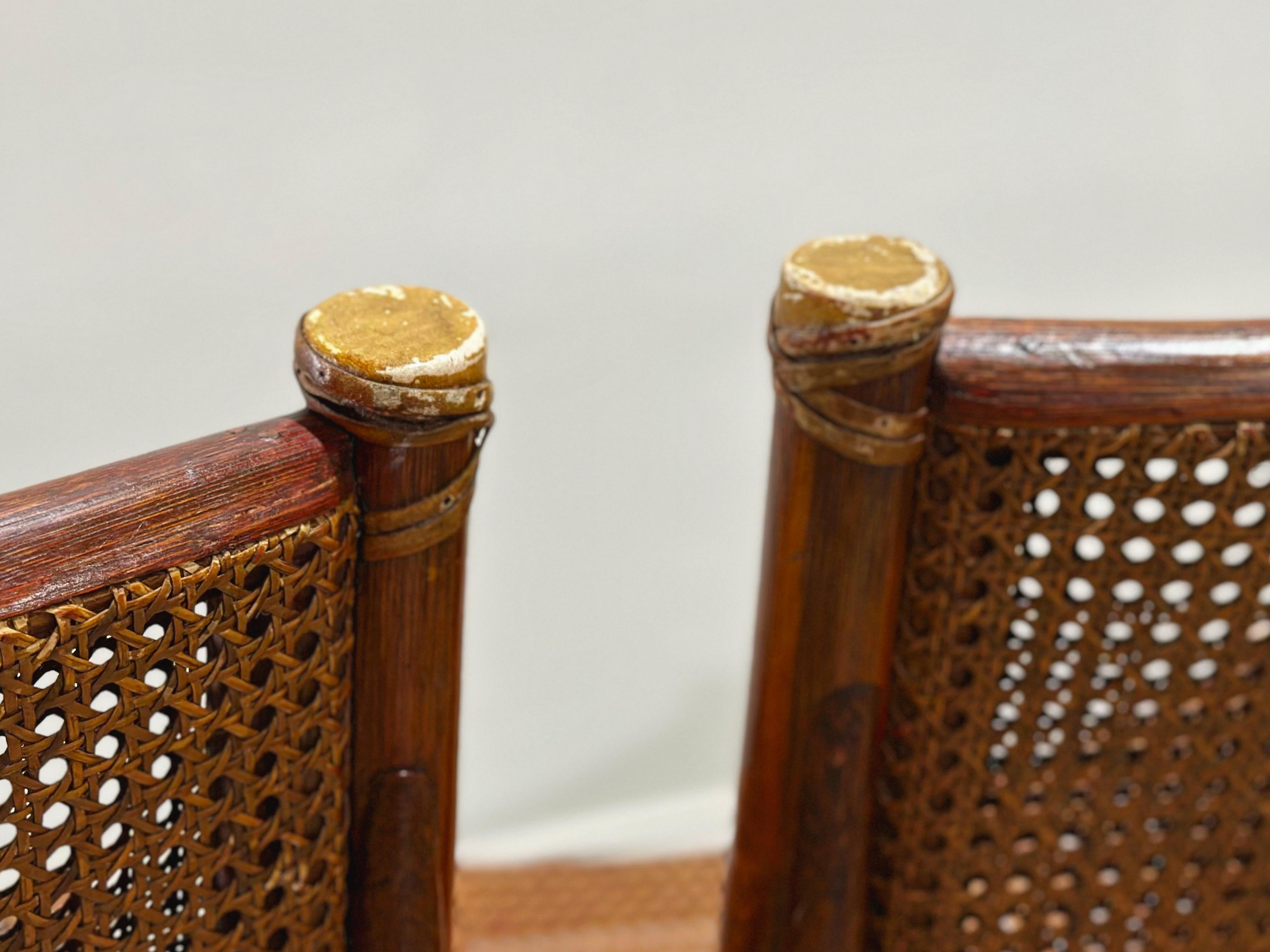 American Pair Vintage McGuire Director Style Organic Modern Caned Rattan Dining Chairs