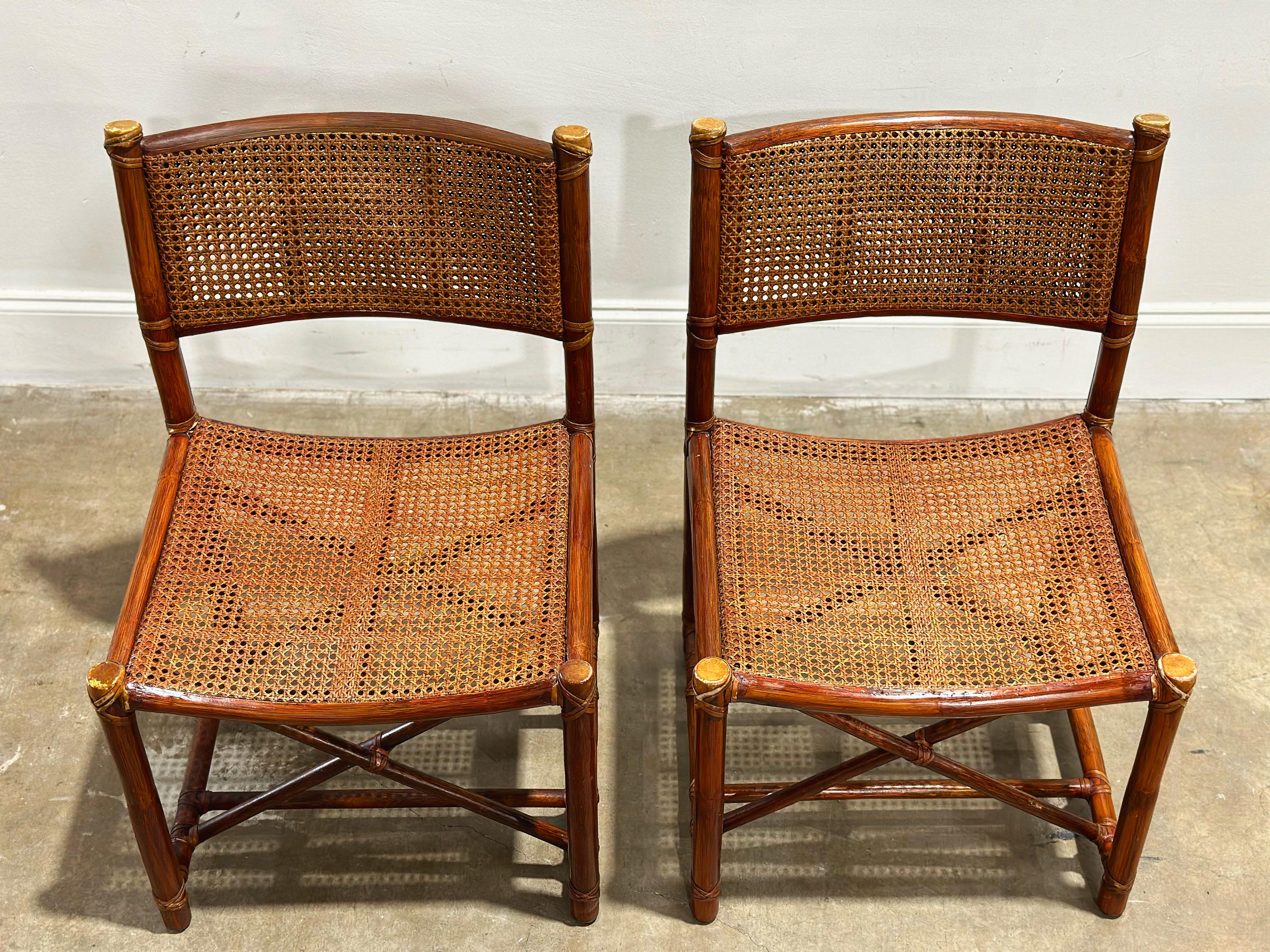 Pair Vintage McGuire Director Style Organic Modern Caned Rattan Dining Chairs In Good Condition In Decatur, GA