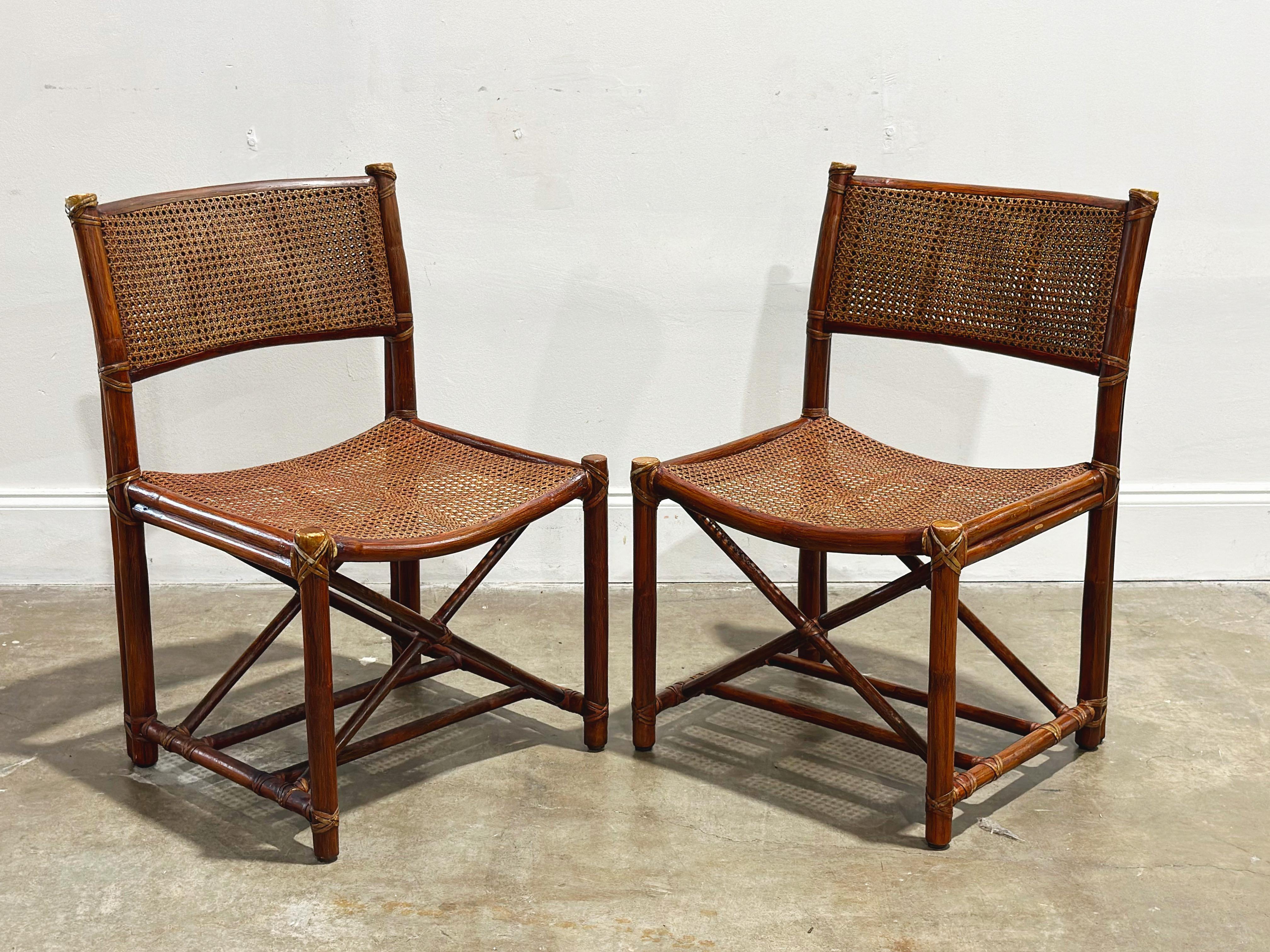 Pair Vintage McGuire Director Style Organic Modern Caned Rattan Dining