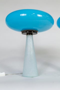 Pair Vintage Mid Century Blue and Opal Murano Glass Table Lamps