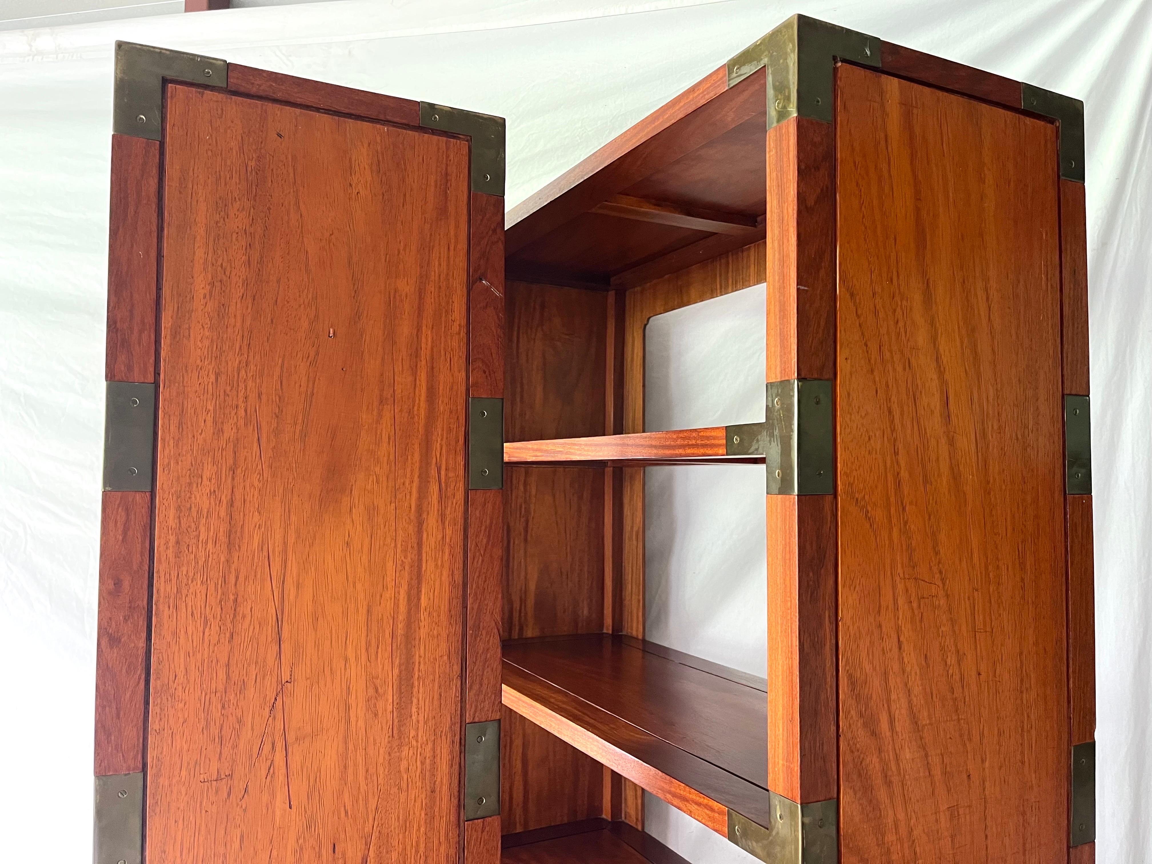 Pair Vintage Mid Century Campaign Style Floating Etagere Bookshelves with Drawer 4