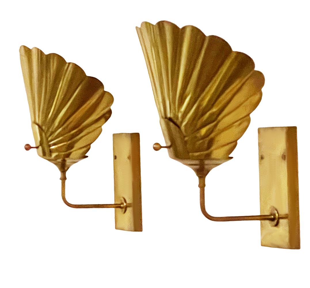 Pair Vintage MidCentury Italian Modern Wall Sconces / Lights in Patinated Brass 1