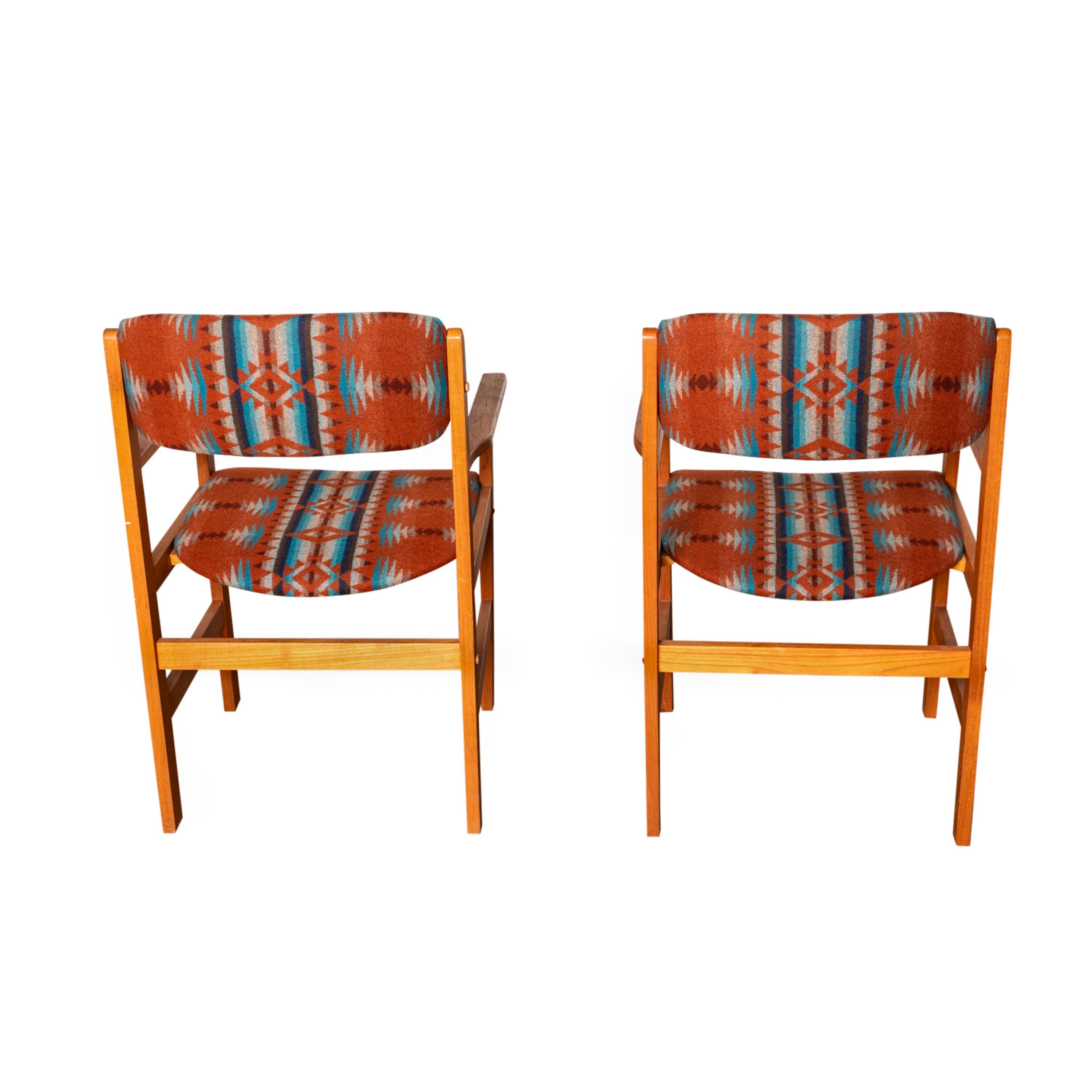 Paire de fauteuils danois vintage en teck, tissu de laine Pendleton, 1970 en vente 1