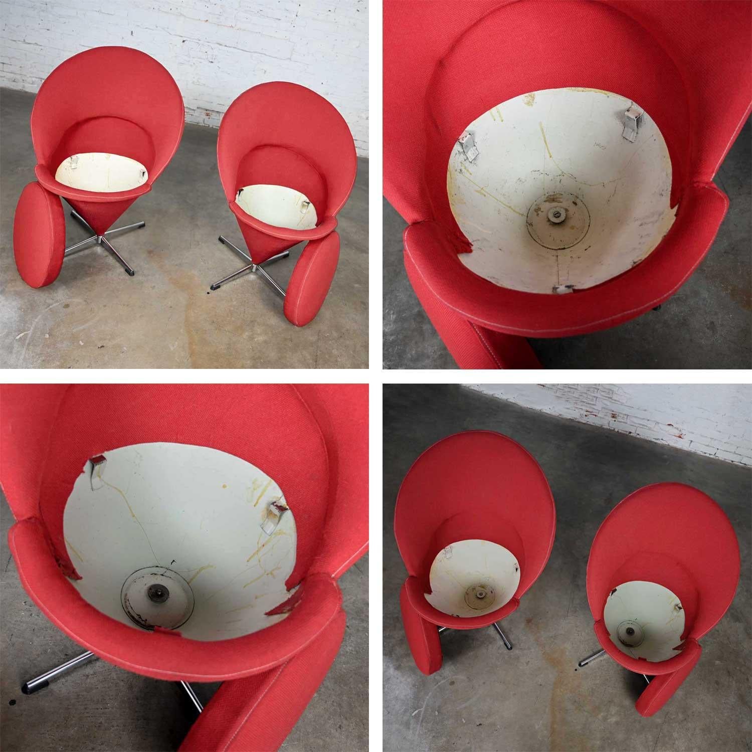 Pair Vintage Mid-Century Modern Red Cone Chairs Verner Panton for Fritz Hansen For Sale 10