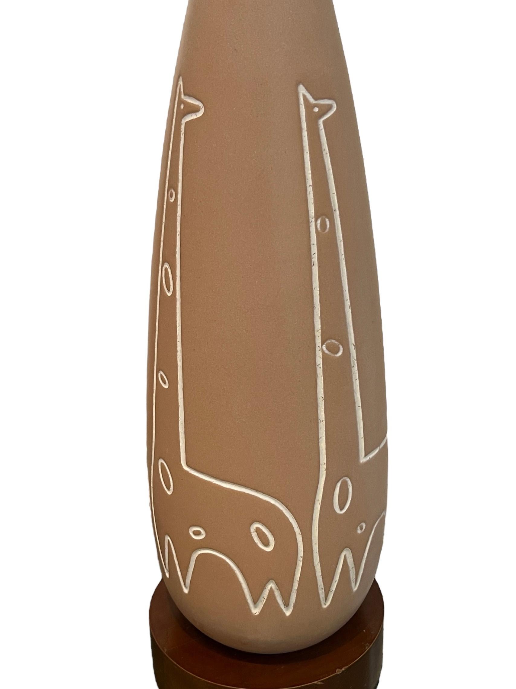 Hand-Crafted Pair Vintage Mid-Century Raymor Ceramic Giraffe Motif Table Lamps