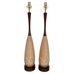 Pair Vintage Mid-Century Raymor Ceramic Giraffe Motif Table Lamps