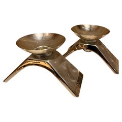 Pair Vintage Mid Century WMF Ikora Silver-Plated Candlesticks