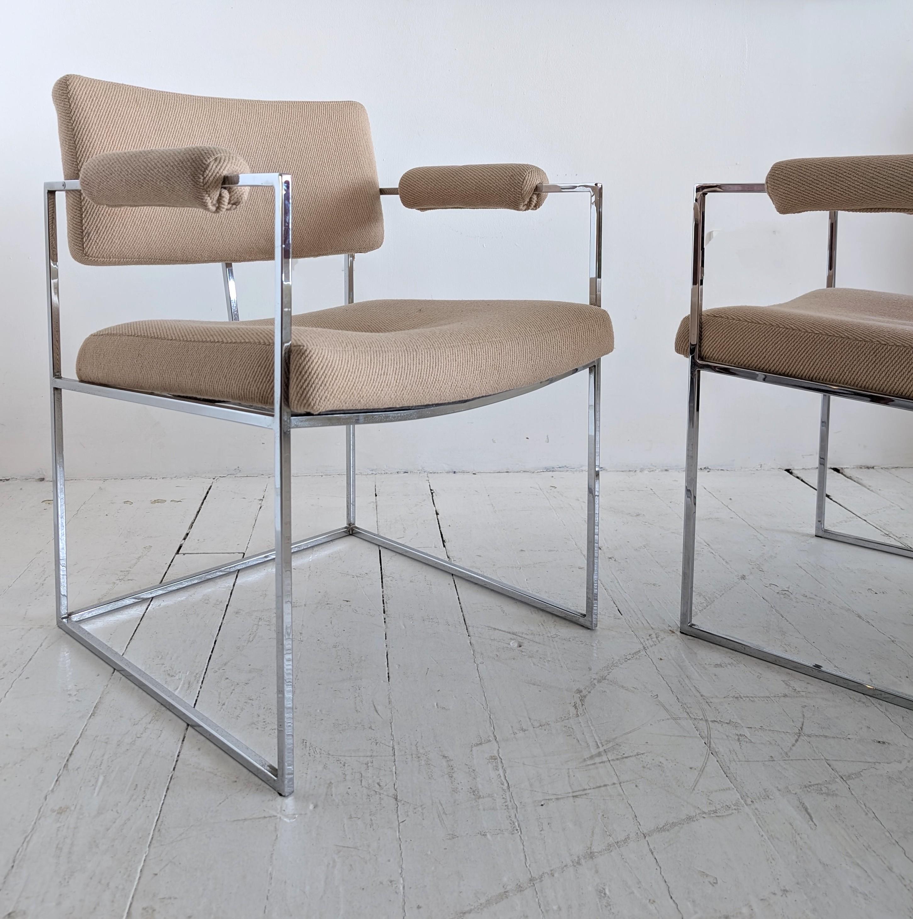 Pair vintage midcentury Milo Baughman model 1188 Thin Line small chrome chairs im Angebot 3