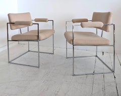Pair vintage midcentury Milo Baughman model 1188 Thin Line small chrome chairs