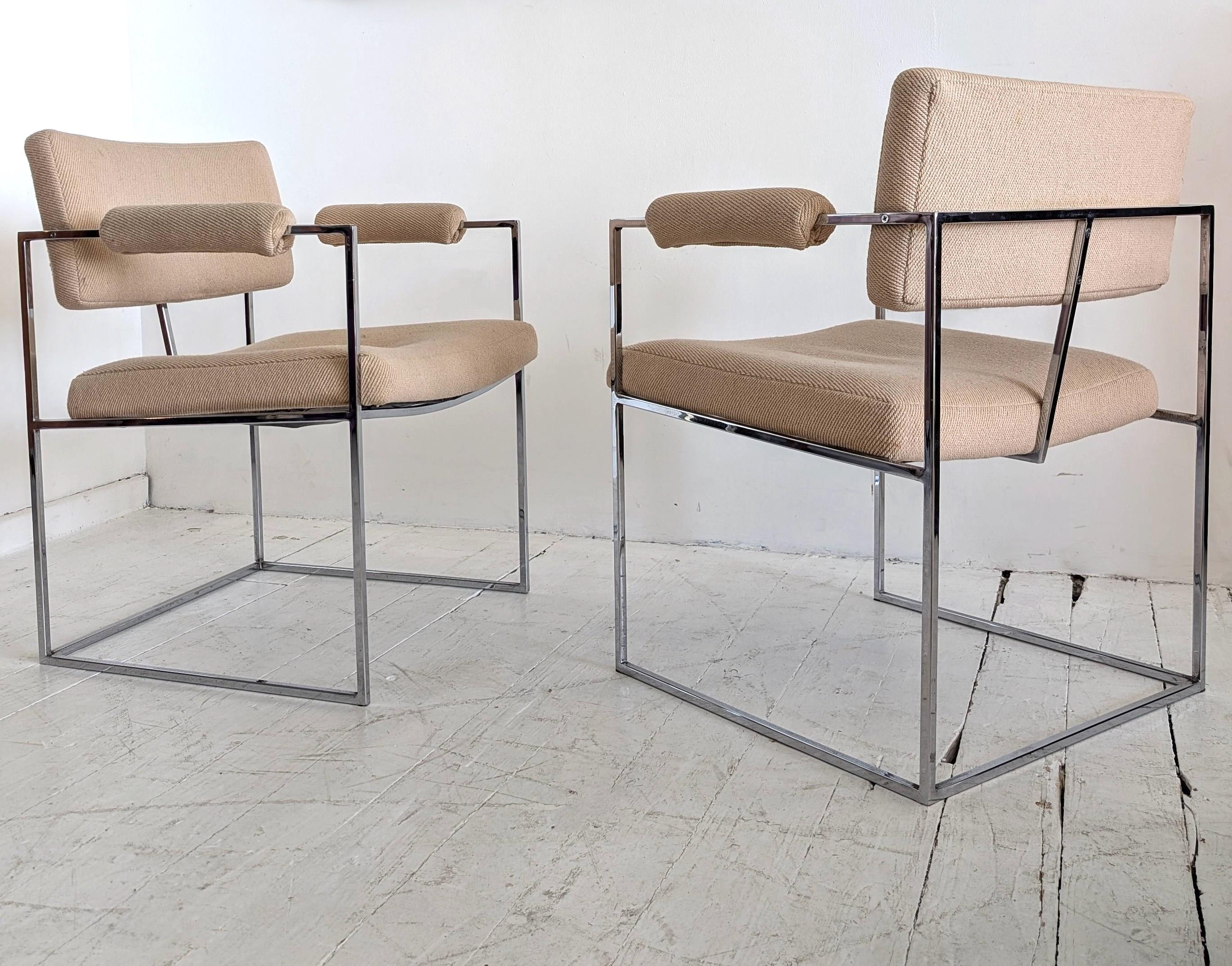 Pair vintage midcentury Milo Baughman model 1188 Thin Line small chrome chairs (Moderne der Mitte des Jahrhunderts) im Angebot
