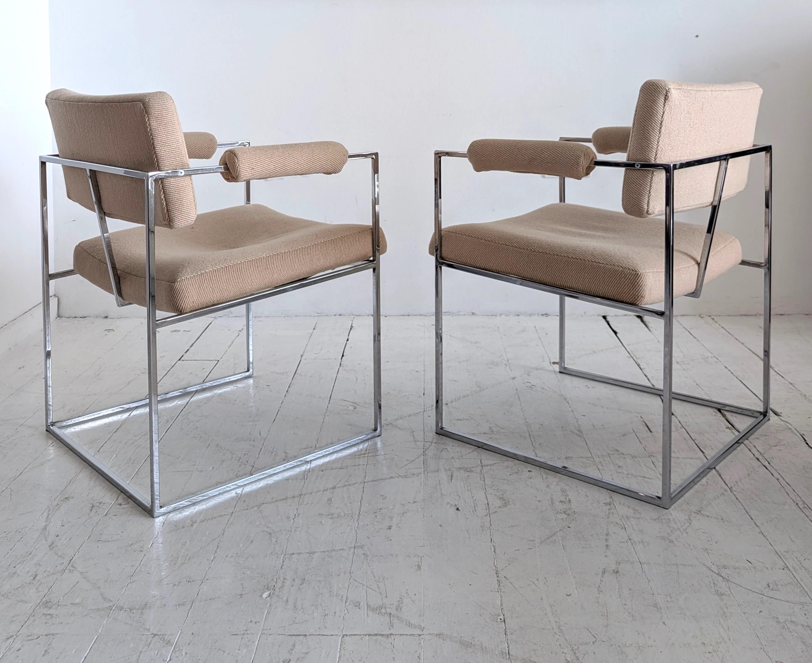 Pair vintage midcentury Milo Baughman model 1188 Thin Line small chrome chairs (amerikanisch) im Angebot