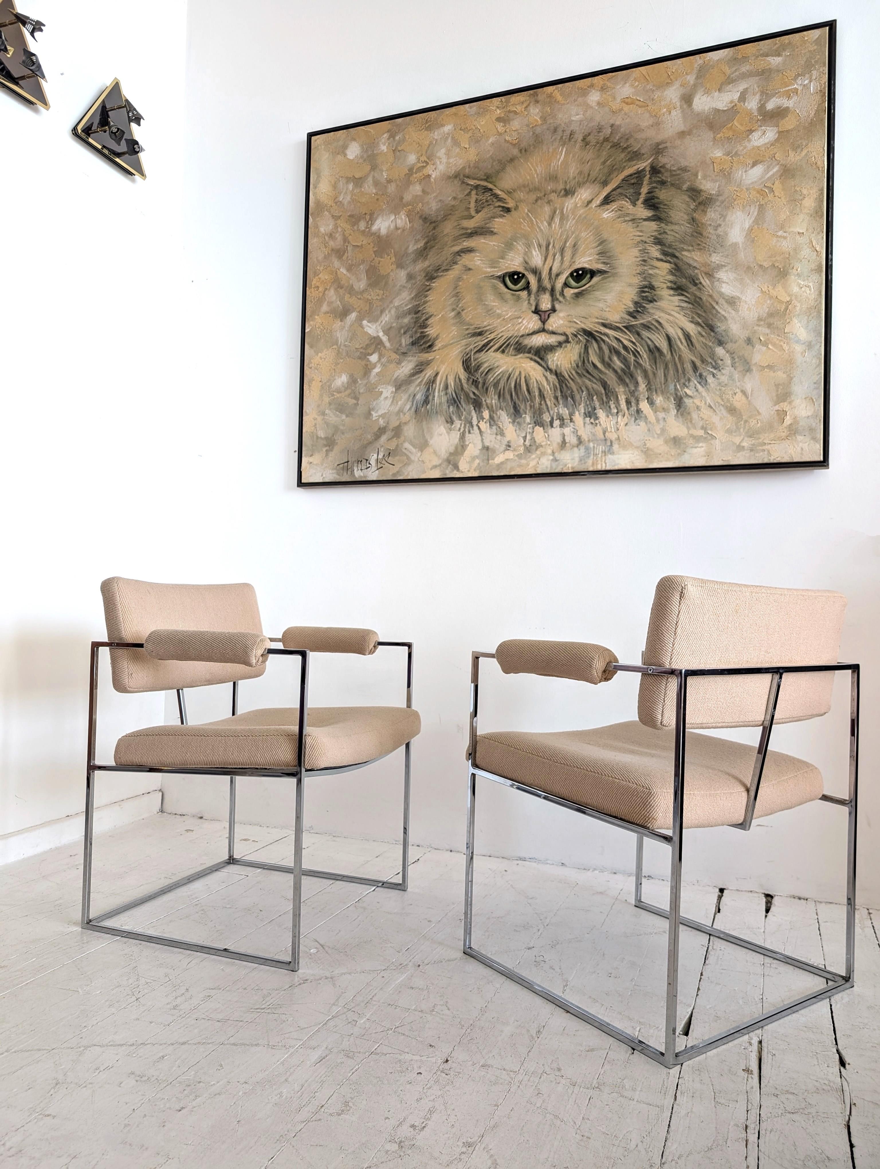 Pair vintage midcentury Milo Baughman model 1188 Thin Line small chrome chairs (20. Jahrhundert) im Angebot