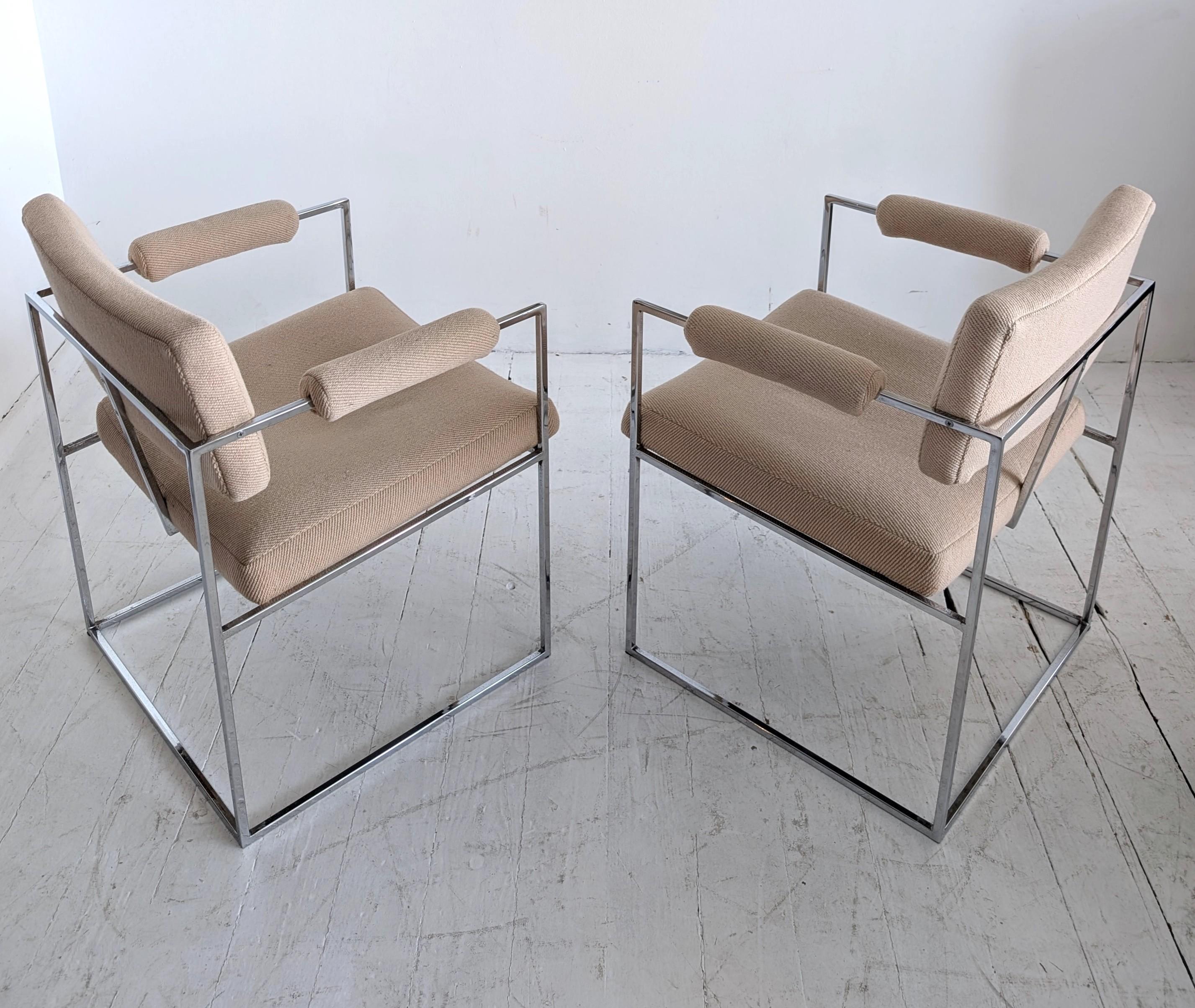 Pair vintage midcentury Milo Baughman model 1188 Thin Line small chrome chairs im Angebot 1