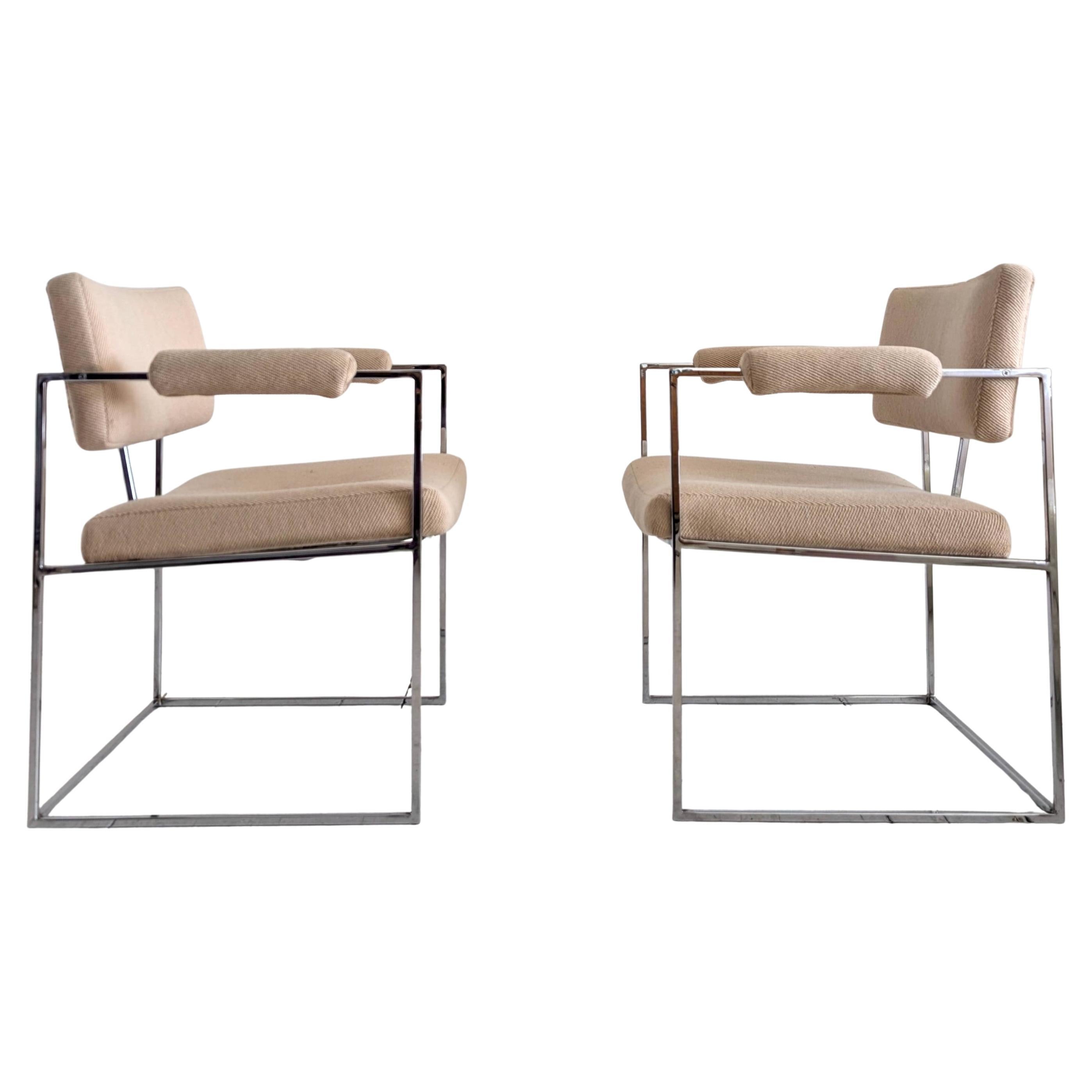 Pair vintage midcentury Milo Baughman model 1188 Thin Line small chrome chairs im Angebot